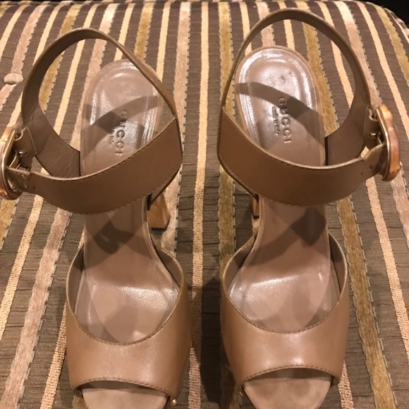 Gucci Brown Leather Nadege Wooden Platform Heels - Picture 4 of 8